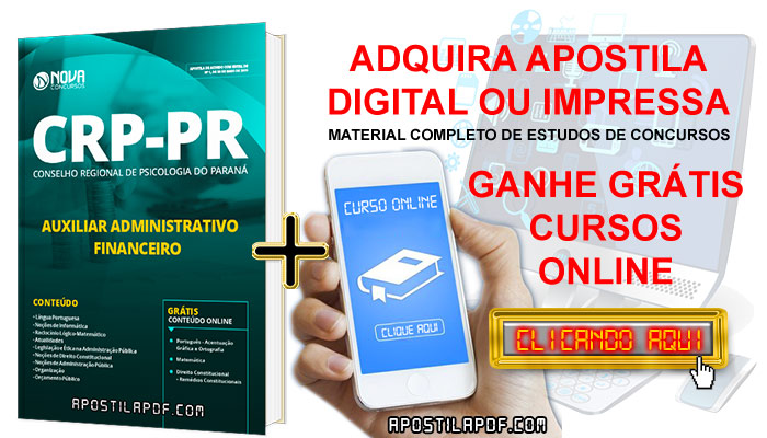 Apostila CRP PR 2019 Auxiliar Administrativo Financeiro PDF e Impressa Cursos Online Grátis