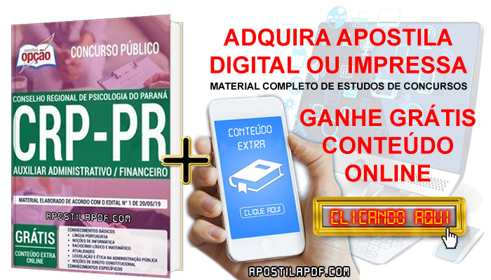 postila Concurso CRP PR 2019 PDF e Impressa Auxiliar Administrativo Financeiro Conteúdo Online Gratis