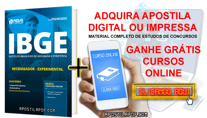 Apostila IBGE 2019 Recenseador PDF e Impressa Grátis Cursos Online