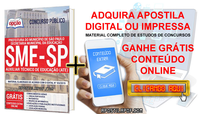Apostila Concurso SME SP 2019 PDF e Impressa Auxiliar Técnico de Educação Conteúdo Online Grátis