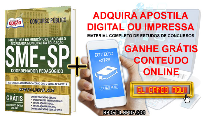 Apostila Concurso SME SP 2019 PDF e Impressa Coordenador Pedagógico Conteúdo Online Grátis