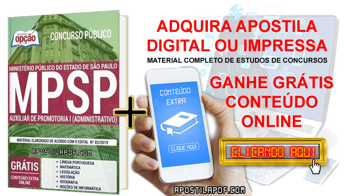 Apostila Concurso MP SP 2019 PDF e Impressa Auxiliar de Promotoria I Administrativo Conteúdo Online Grátis