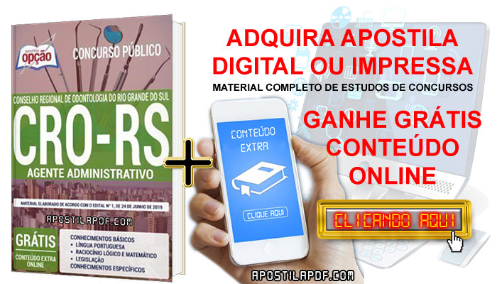 Apostila Concurso CRO RS 2019 PDF e Impressa Agente Administrativo Cursos Online Completos