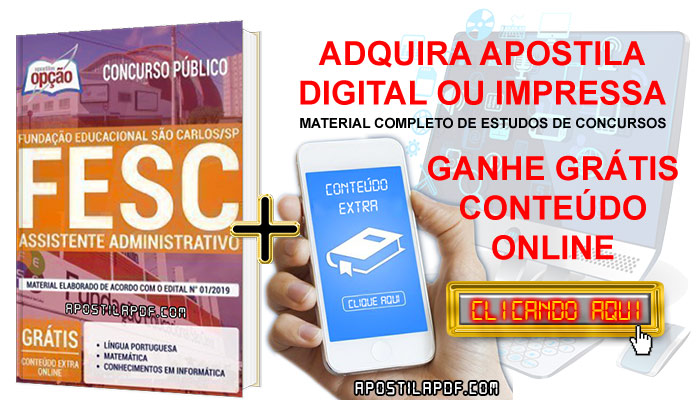 Apostila Concurso FESC 2019 PDF e Impressa Assistente Administrativo Conteúdo Online Grátis