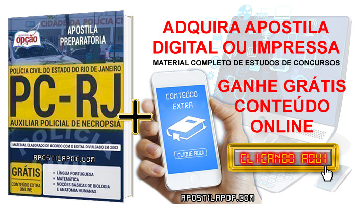 Apostila Concurso PC RJ 2019 PDF e Impressa Auxiliar Policial de Necropsia Cursos Online Completos