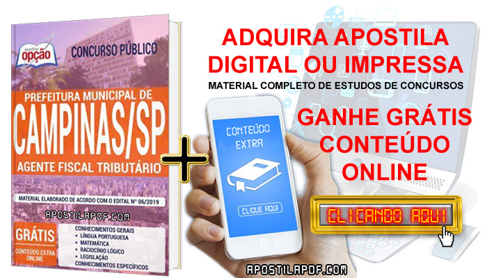 Apostila Concurso Prefeitura de Campinas 2019 PDF e Impressa Agente Fiscal Tributário Conteúdo Online Grátis