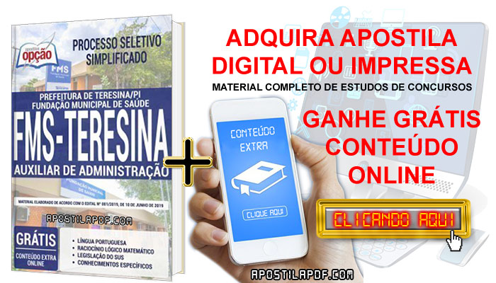 Apostila Concurso Prefeitura de Teresina 2019 PDF e Impressa Auxiliar de Administração Conteúdo Online Grátis