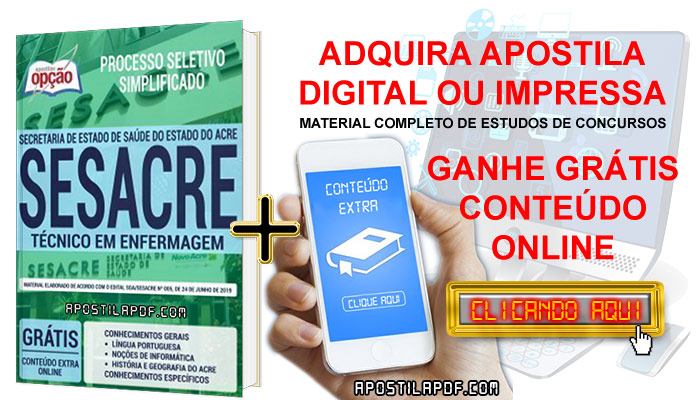 Apostila Concurso SESACRE 2019 PDF e Impressa Técnico em Enfermagem Cursos Online Completos