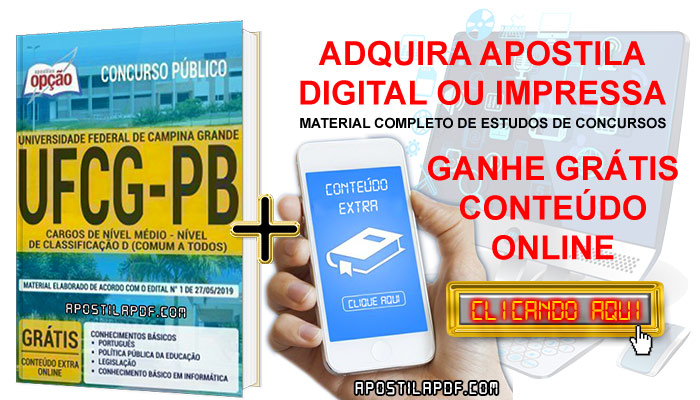 Apostila Concurso UFCG PB 2019 PDF e Impressa Cargos de Nível Médio Conteúdo Online Grátis