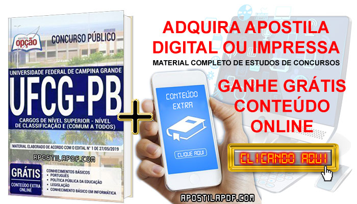 Apostila Concurso UFCG PB 2019 PDF e Impressa Cargos de Nível Superior Cursos Online Completos