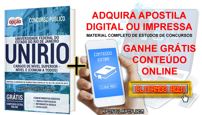 Apostila Concurso UNIRIO 2019 PDF e Impressa Cargos de Nível Superior Conteúdo Online Grátis