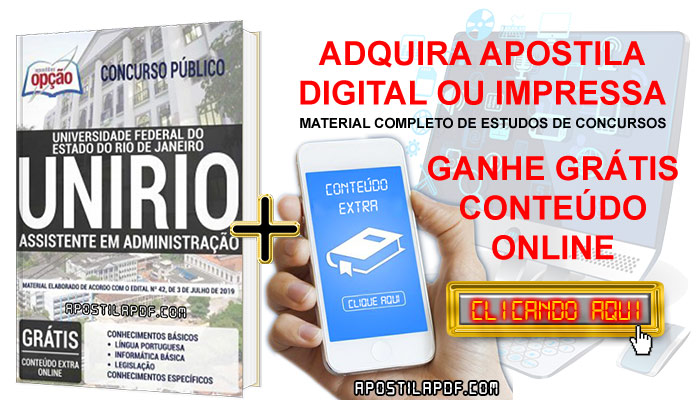 Apostila Concurso UNIRIO 2019 PDF e Impressa Assistente em Administração Cursos Online Completos
