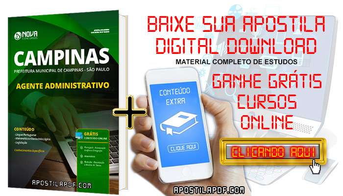 Apostila Prefeitura de Campinas 2019 Agente Administrativo PDF e Impressa Grátis Cursos Online
