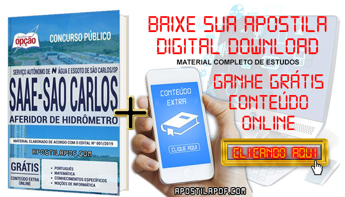 Baixar Apostila Concurso SAAE São Carlos 2019 PDF Aferidor de Hidrômetro