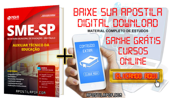 Apostila Concurso SME SP 2019 Auxiliar Técnico de Educação PDF e Impressa Grátis Cursos Online