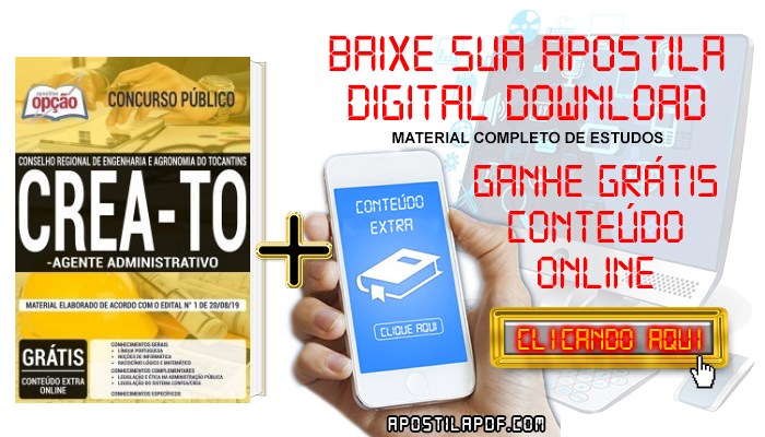 Apostila Concurso CREA TO 2019 PDF e Impressa Agente Administrativo