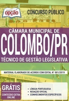 Apostila Câmara de Colombo 2019 Técnico de Gestão Legislativa PDF Download Digital e Impressa