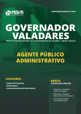 Apostila Concurso Governador Valadares 2019 Agente Público Administrativo Grátis Cursos Online