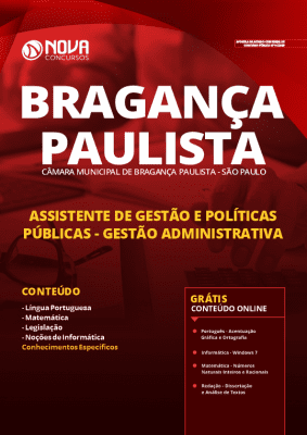 Apostila Concurso Câmara de Bragança Paulista 2020 Assistente de Gestão e Políticas Públicas Gestão Administrativa Grátis Cursos Online