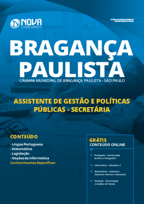 Apostila Câmara de Bragança Paulista 2019 Assistente de Gestão e Políticas Públicas Gestão Secretária Grátis Cursos Online