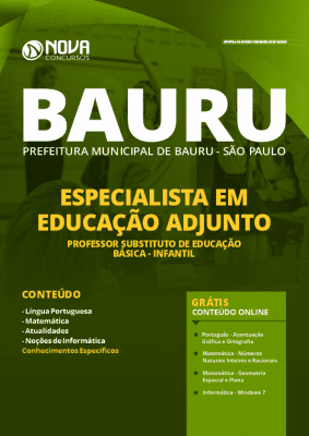Apostila Prefeitura de Bauru 2020 Professor Grátis Cursos Online